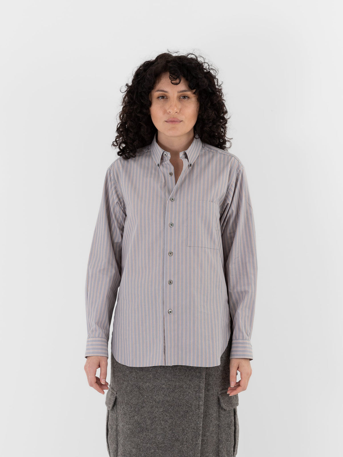 POLYPLOID B.D Shirt B in Gray Stripe - POLYPLOID at Worthwhile - shop TOP