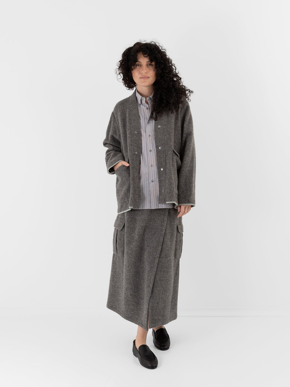POLYPLOID Snap Button Blouson B in Gray - POLYPLOID at Worthwhile - shop TOP
