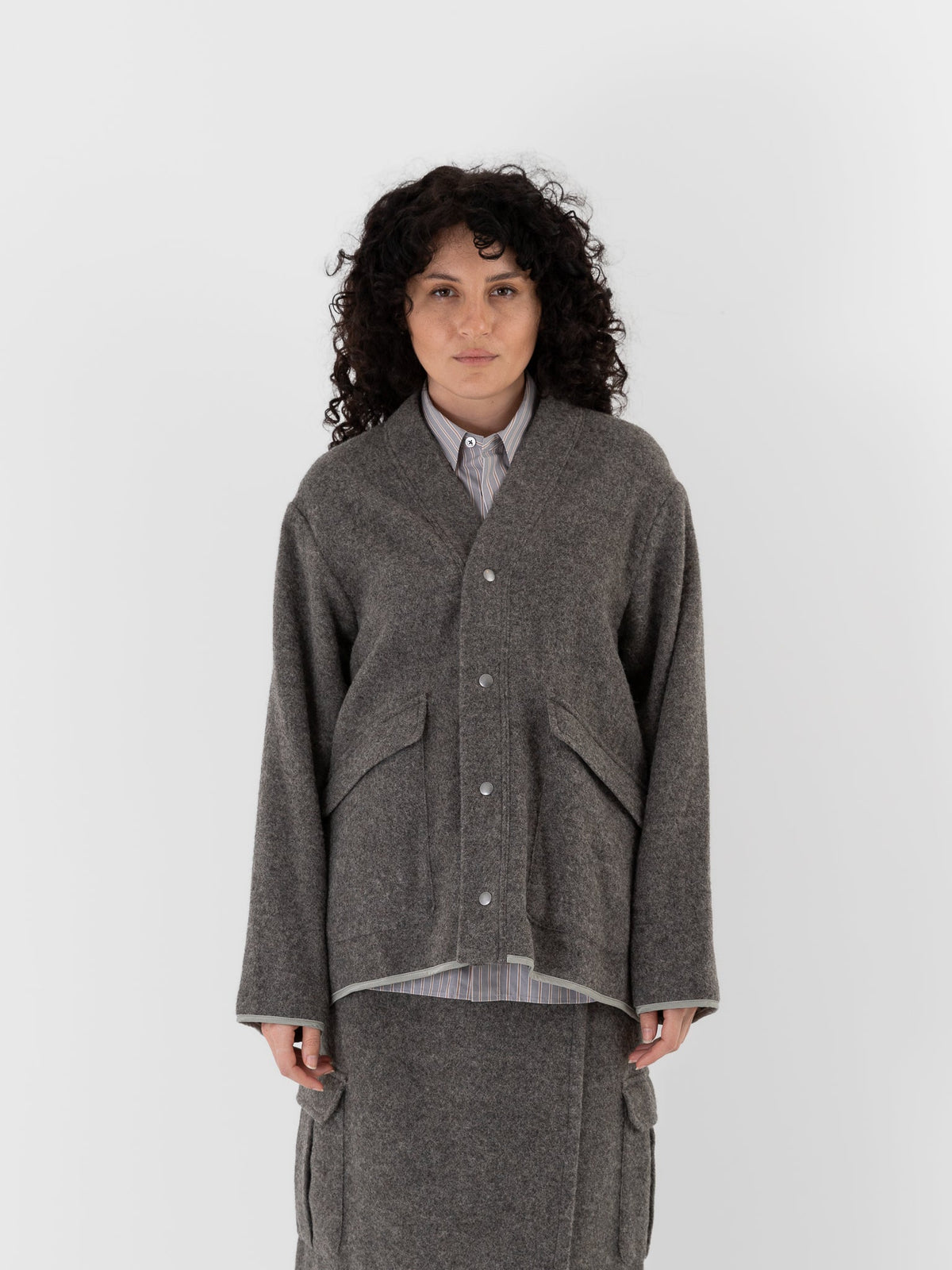 POLYPLOID Snap Button Blouson B in Gray - POLYPLOID at Worthwhile - shop TOP