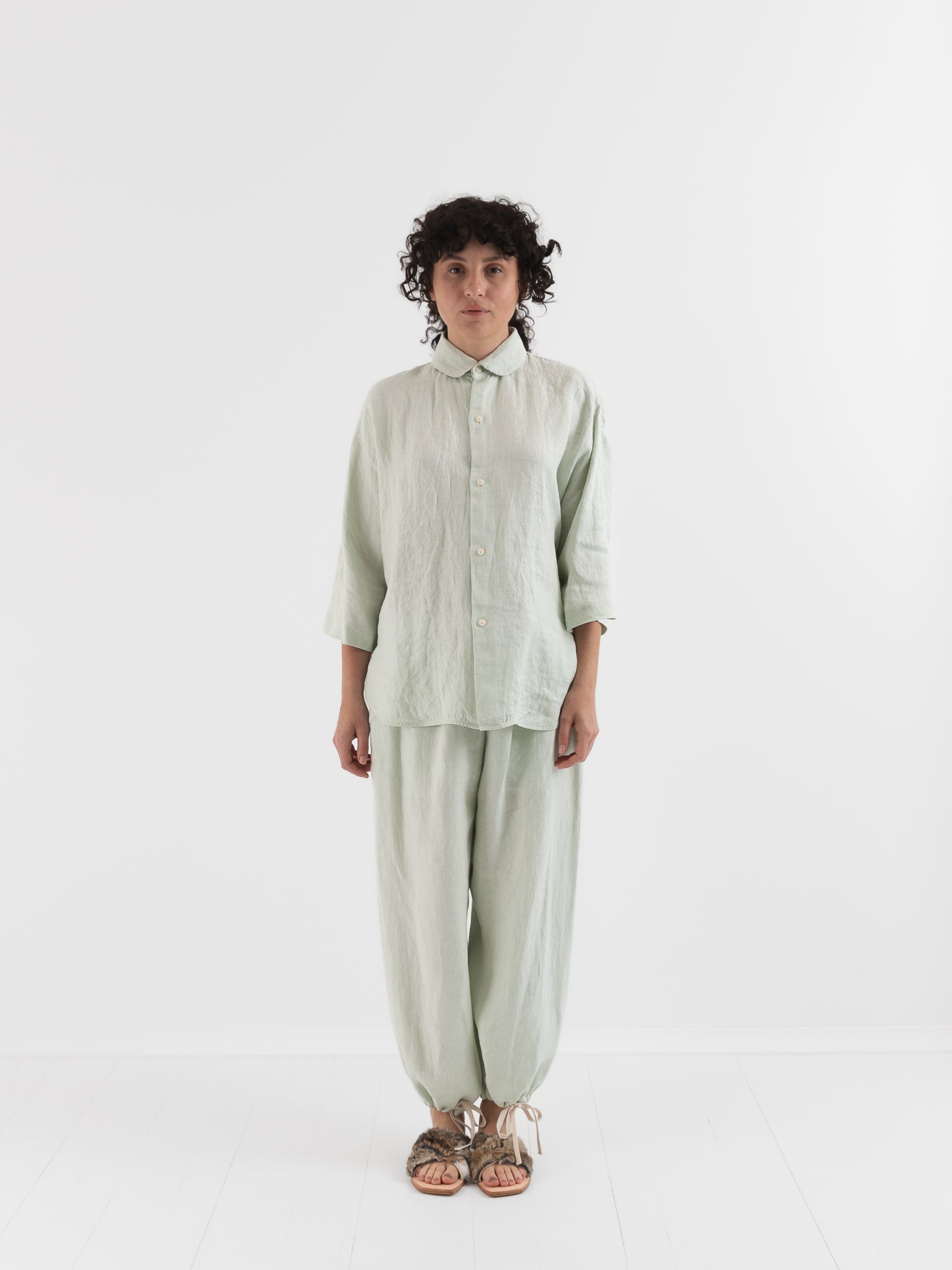 Quitan Round Collar Shirt in Mint Sage - QUITAN at Worthwhile - shop TOP