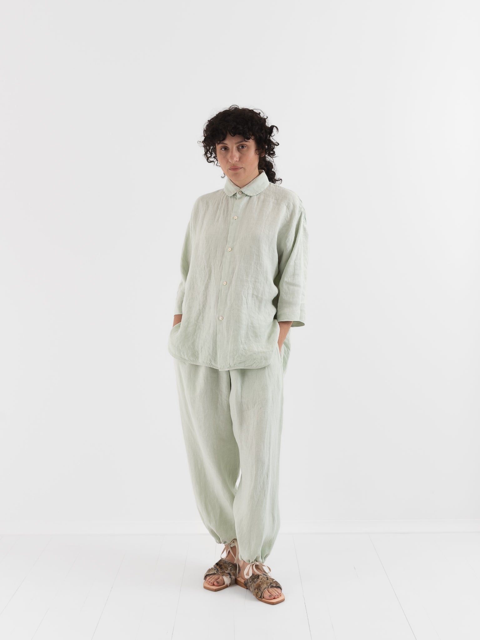 Quitan Round Collar Shirt in Mint Sage - QUITAN at Worthwhile - shop TOP