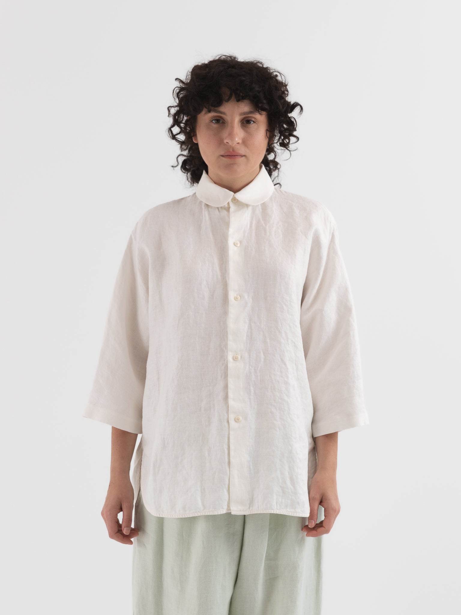 Quitan Round Collar Shirt in Off White - QUITAN at Worthwhile - shop TOP