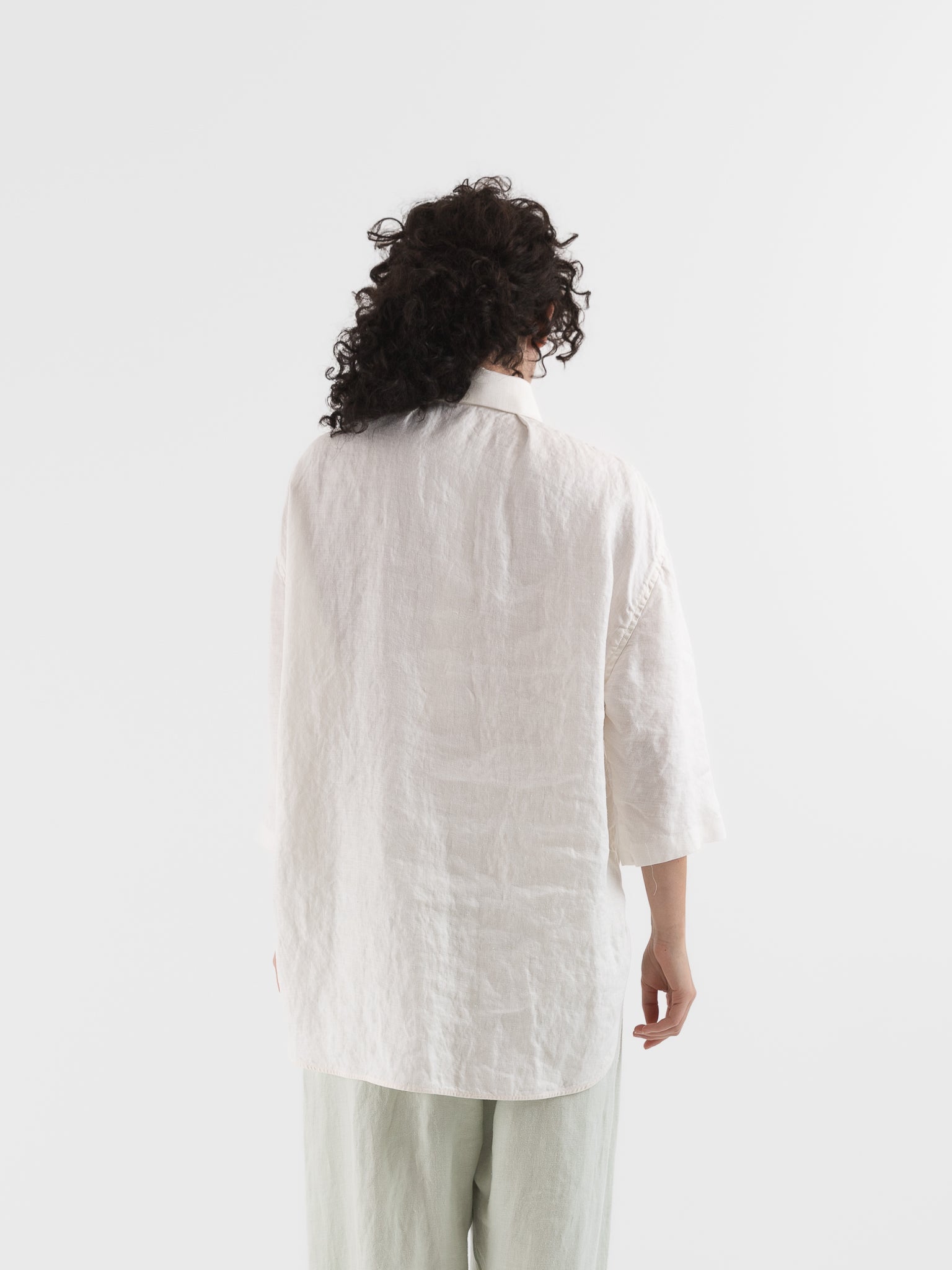 Quitan Round Collar Shirt in Off White - QUITAN at Worthwhile - shop TOP