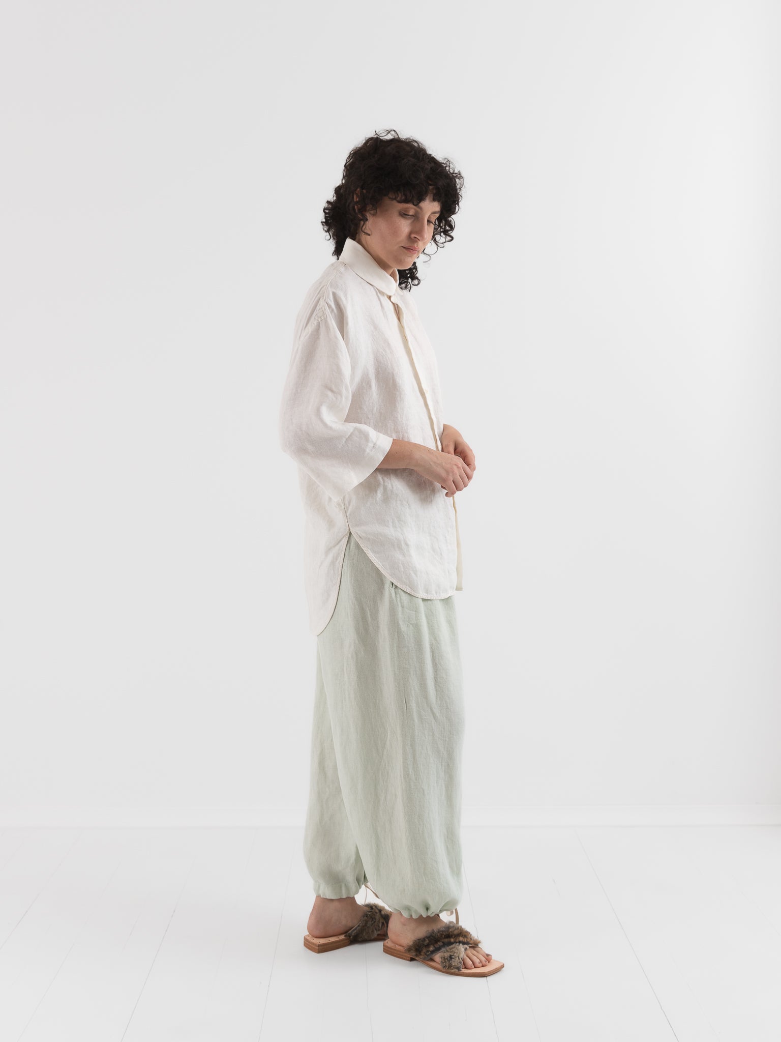 Quitan Round Collar Shirt in Off White - QUITAN at Worthwhile - shop TOP