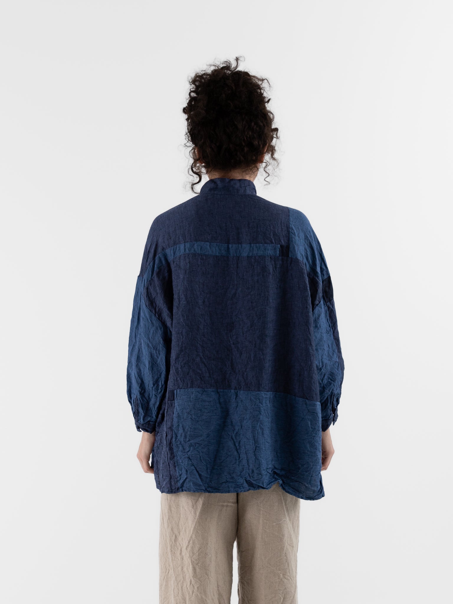 Risa Nakamura Patchwork Shirt Rindou in Blue at Worthwhile