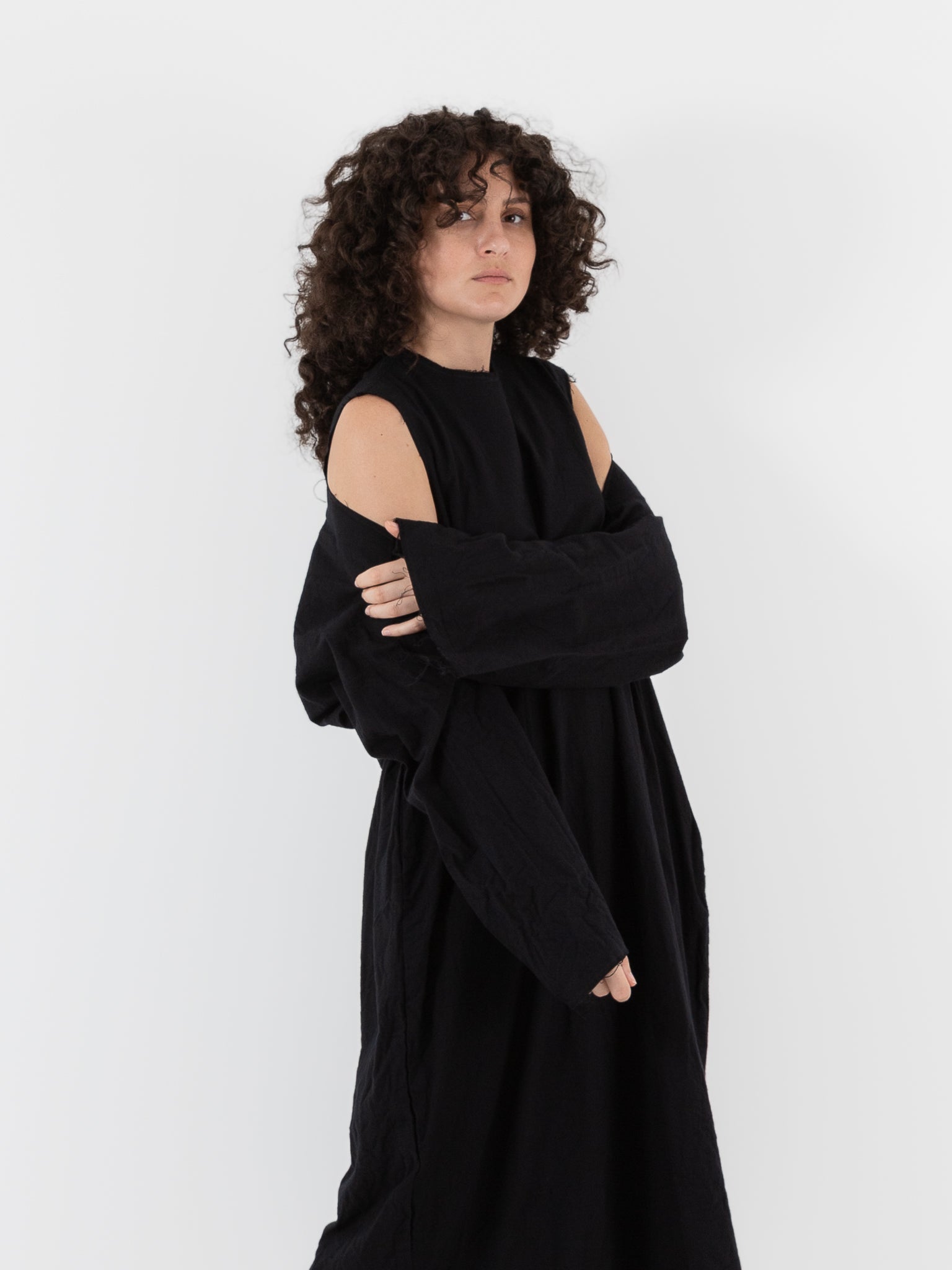 SCHA Dress with Sleeve Scarf in Black - Worthwhile