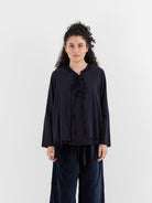 SCHA Open Front Flower Collier Top in Navy - SCHA at Worthwhile - shop TOP