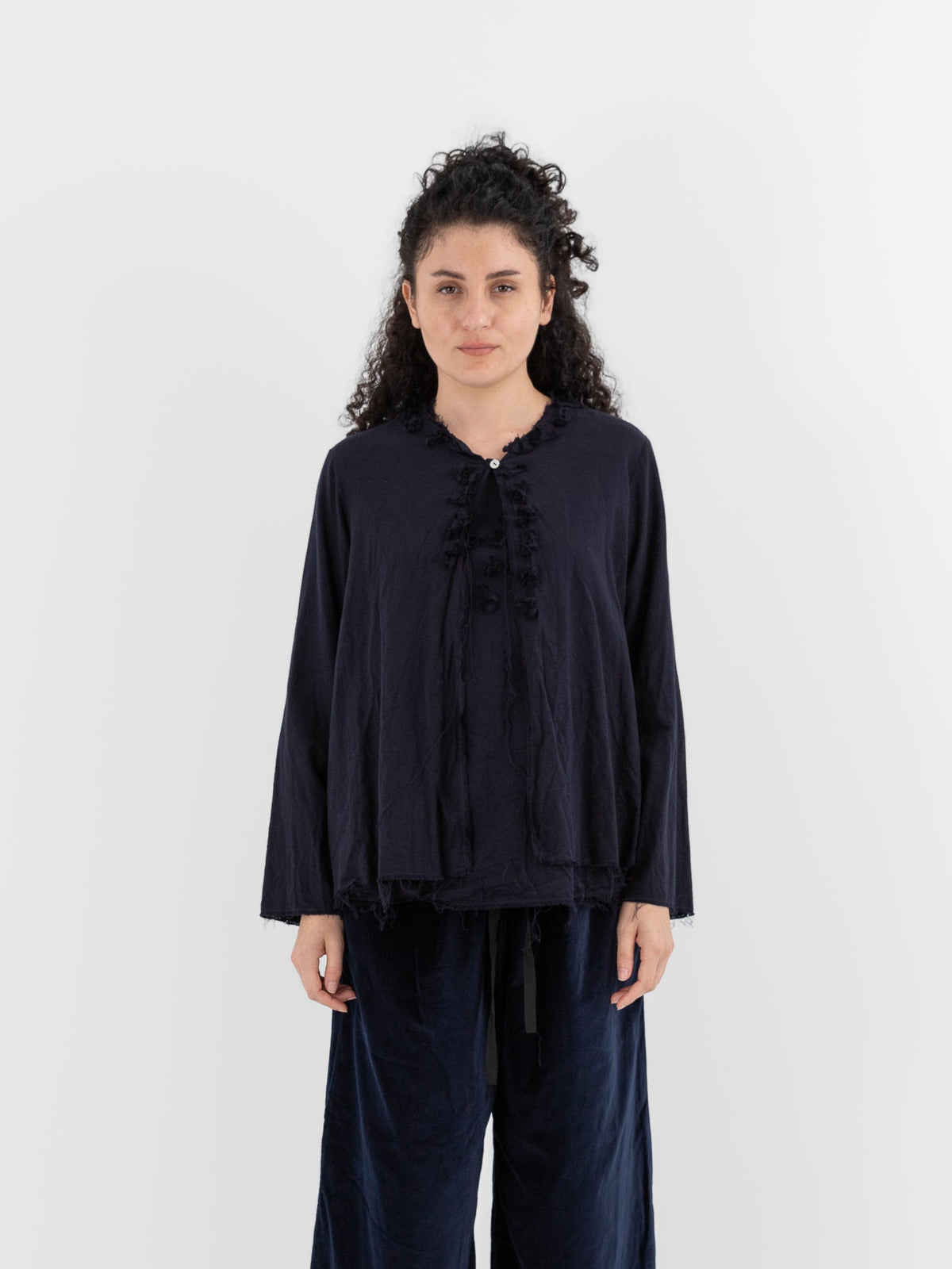 SCHA Open Front Flower Collier Top in Navy - SCHA at Worthwhile - shop TOP