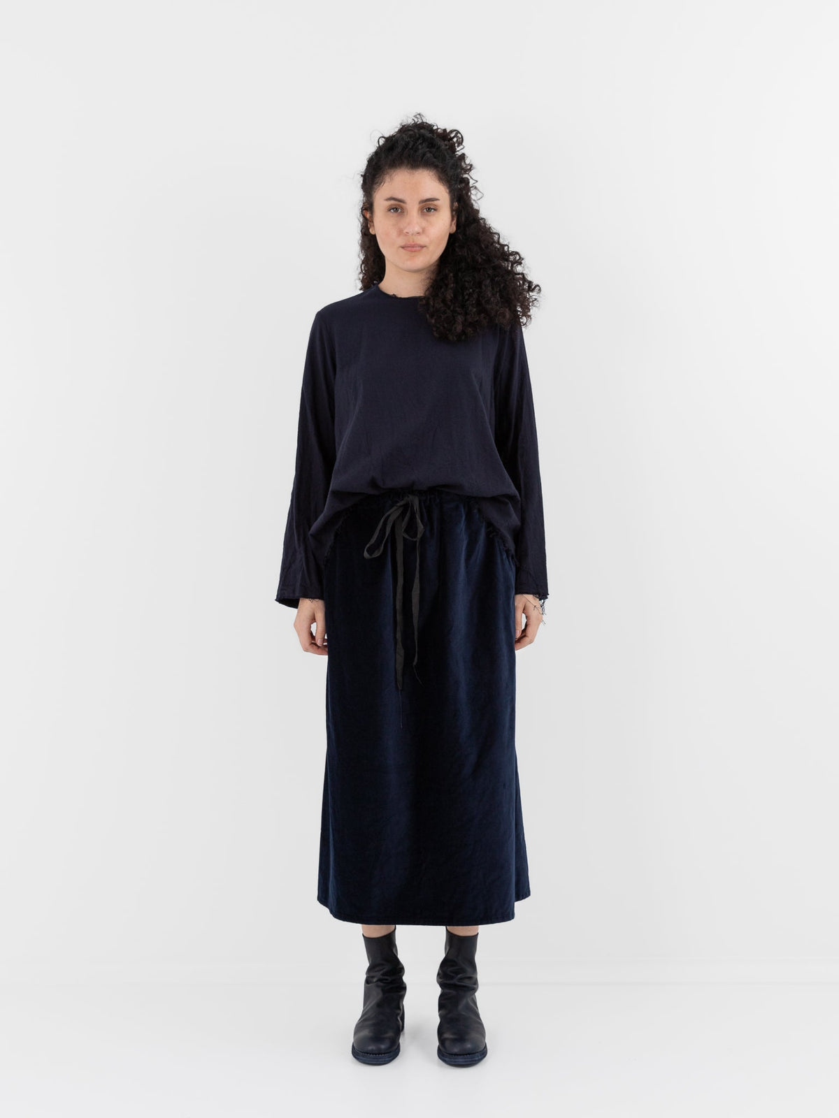 SCHA Twisted Skirt in Navy Velvet - SCHA at Worthwhile - shop SKIRT