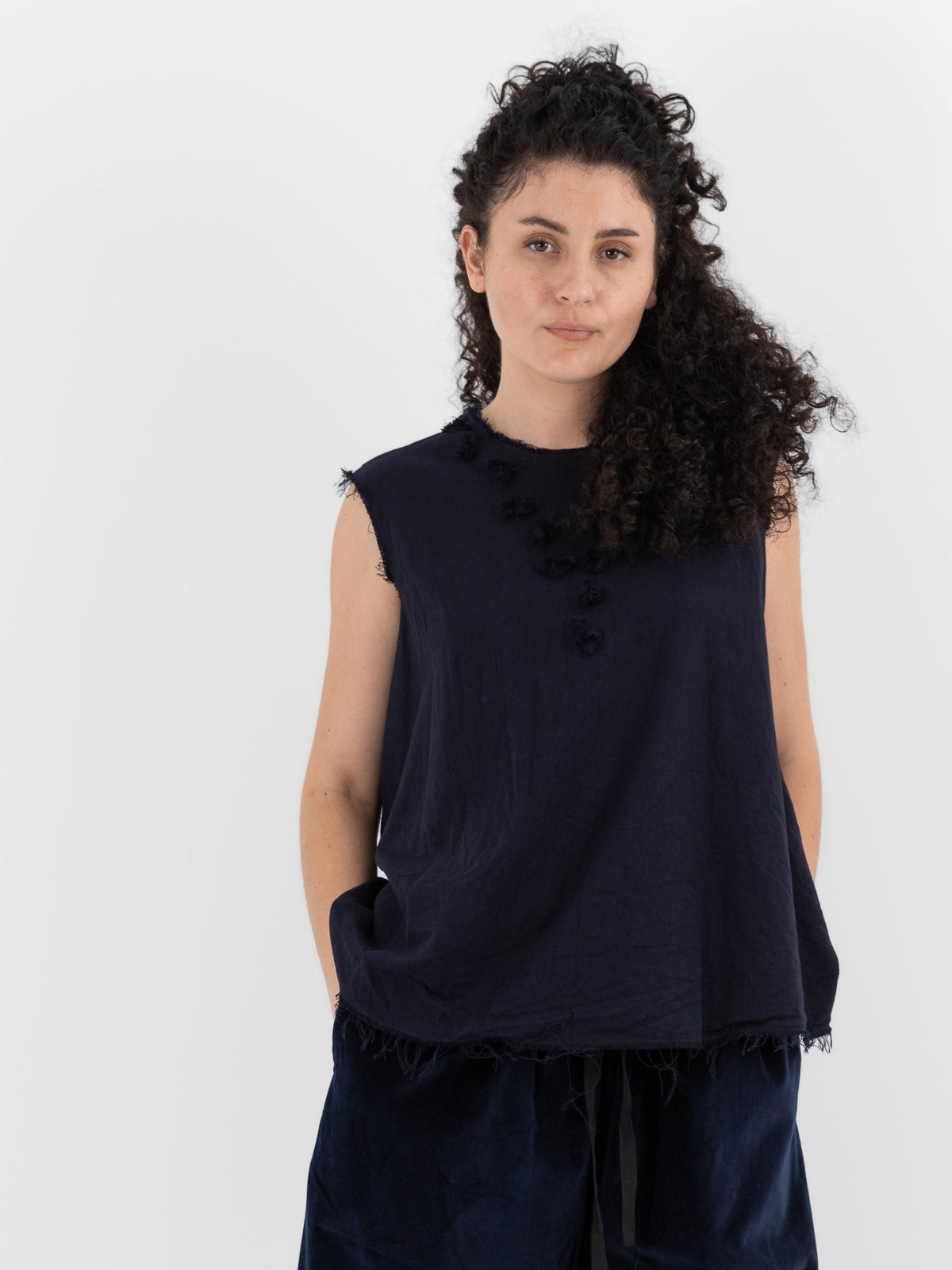 SCHA V-Back Flower Collier Top in Navy - SCHA at Worthwhile - shop TOP
