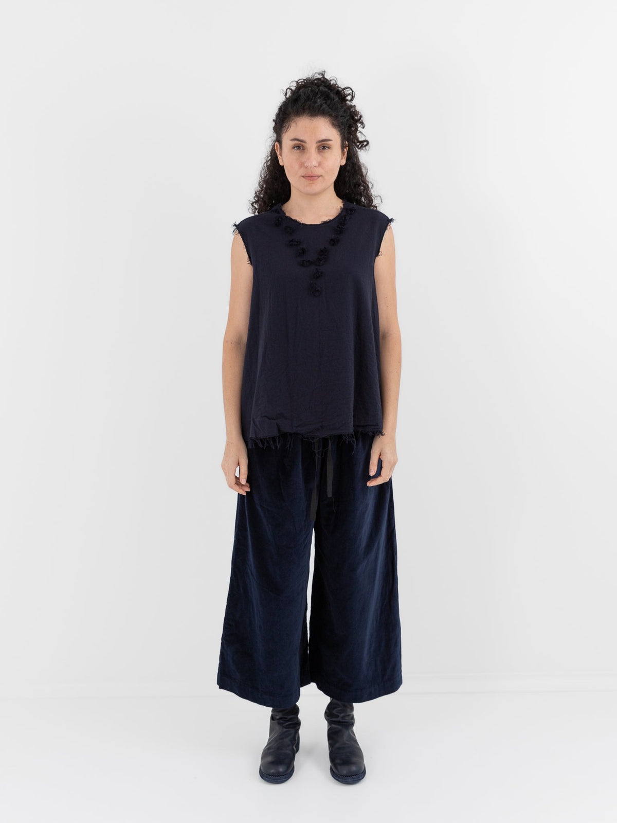 SCHA V-Back Flower Collier Top in Navy - SCHA at Worthwhile - shop TOP