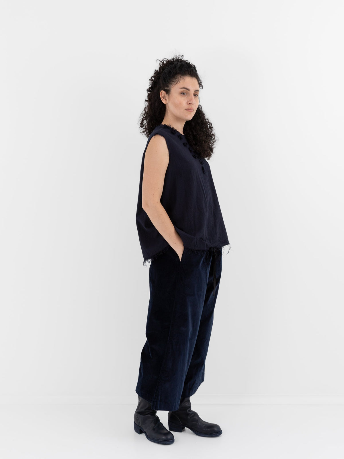 SCHA V-Back Flower Collier Top in Navy - SCHA at Worthwhile - shop TOP