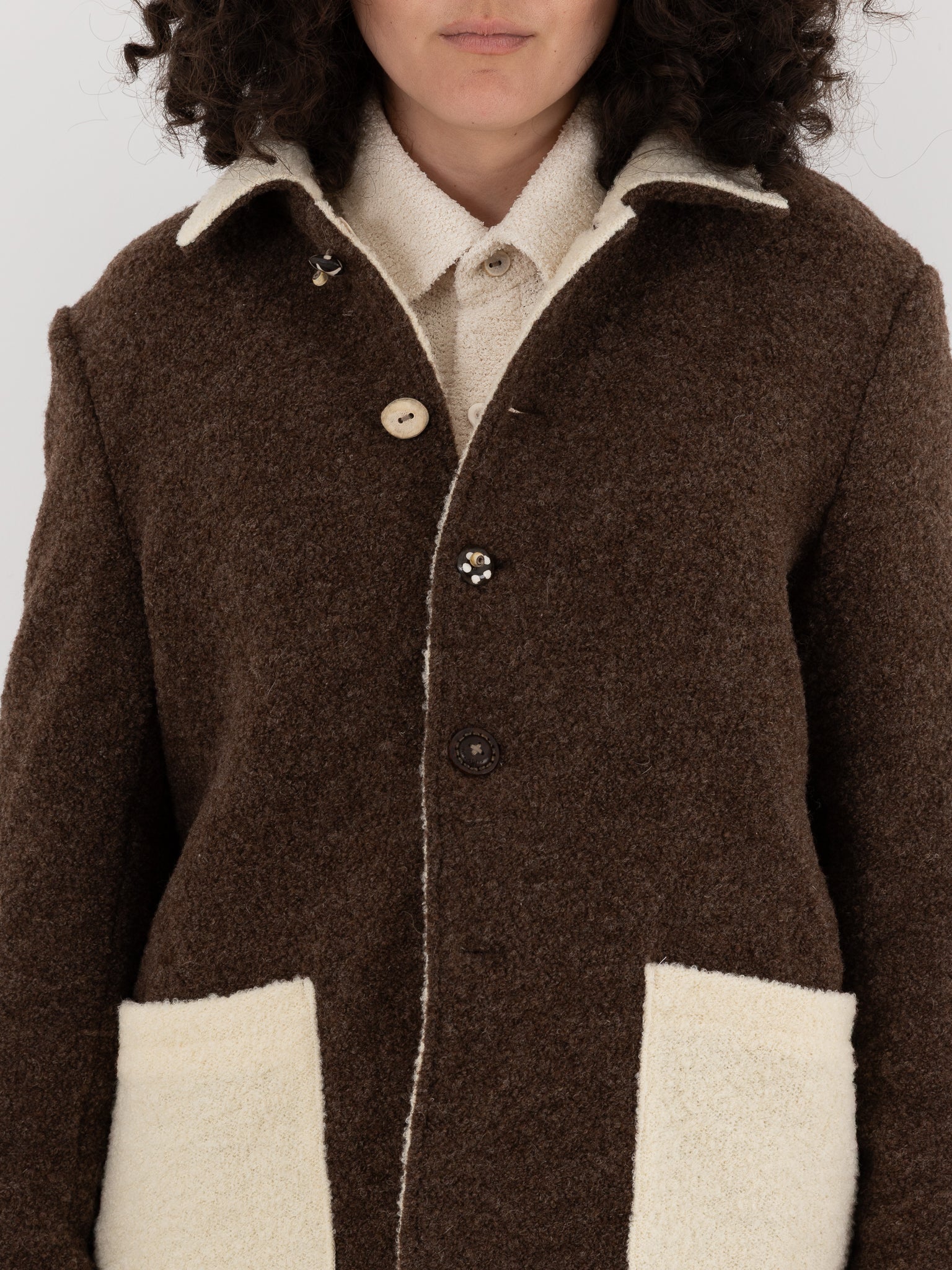 The Backward Vendor Double Jacket in Brown & White - THE BACKWARD VENDOR at Worthwhile - shop JACKET
