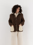 The Backward Vendor Double Jacket in Brown & White - THE BACKWARD VENDOR at Worthwhile - shop JACKET