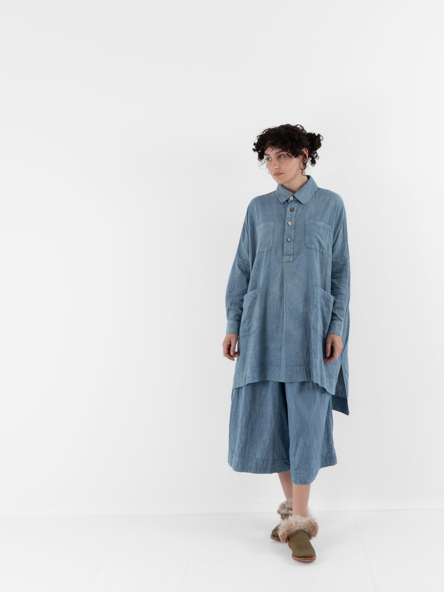 The Backward Vendor Drift Overshirt in Indigo - THE BACKWARD VENDOR at Worthwhile - shop TOP