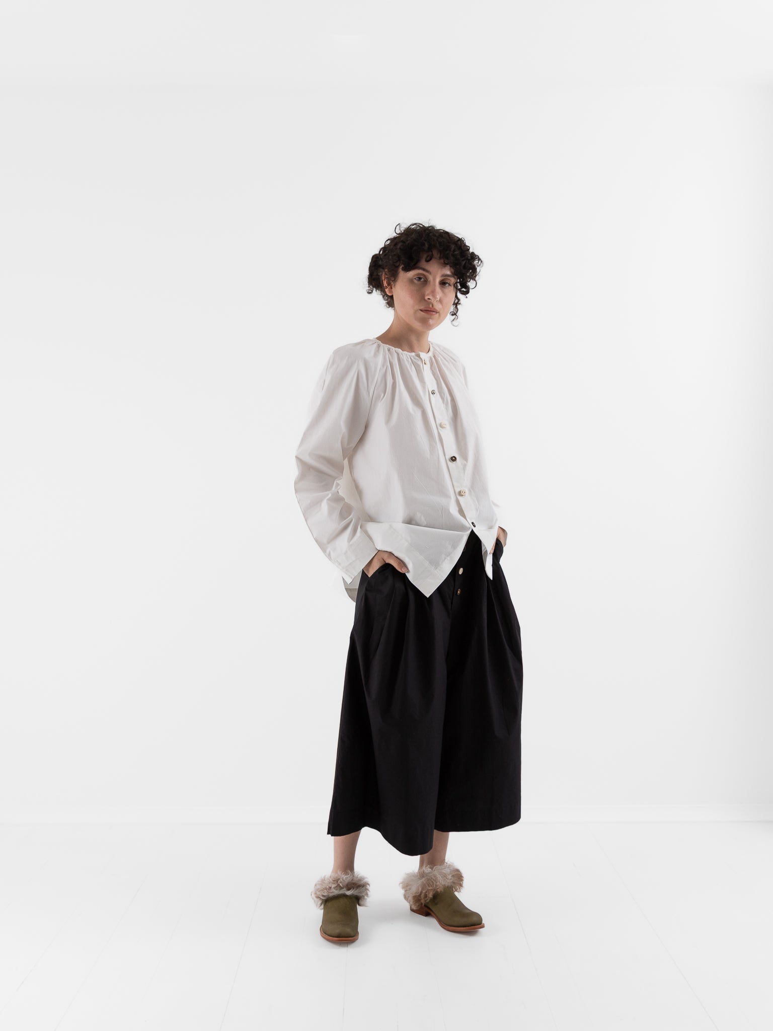 The Backward Vendor Short Mist Blouse in White - THE BACKWARD VENDOR at Worthwhile - shop TOP