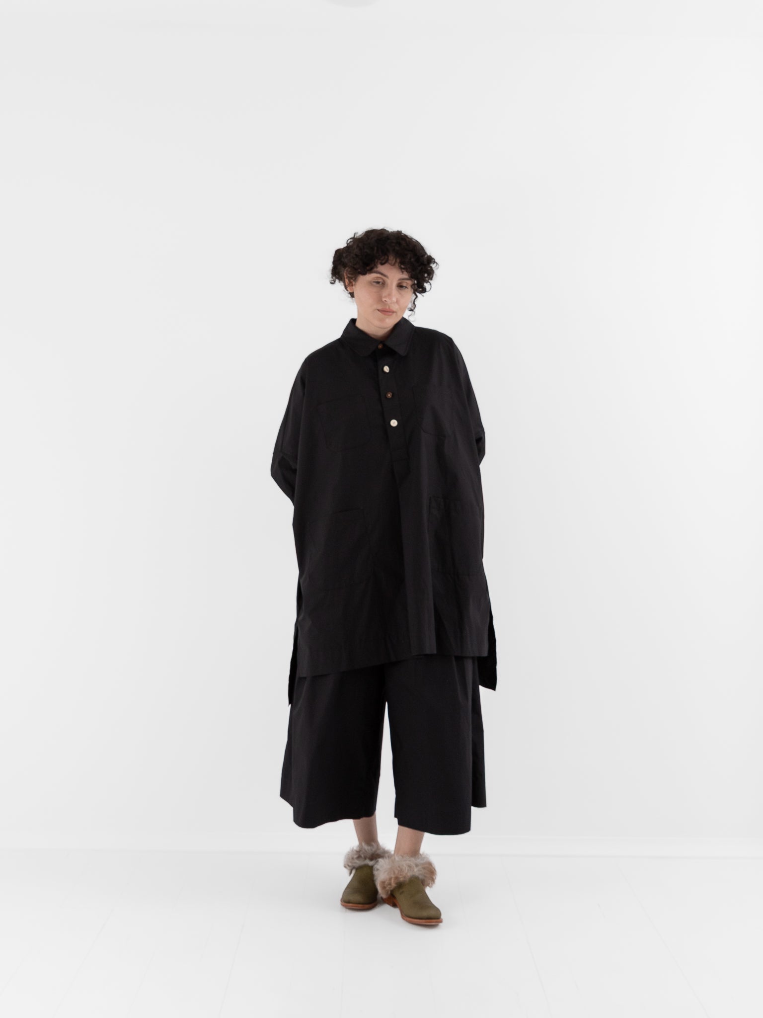 The Backward Vendor Drift Overshirt in Black - THE BACKWARD VENDOR at Worthwhile - shop TOP