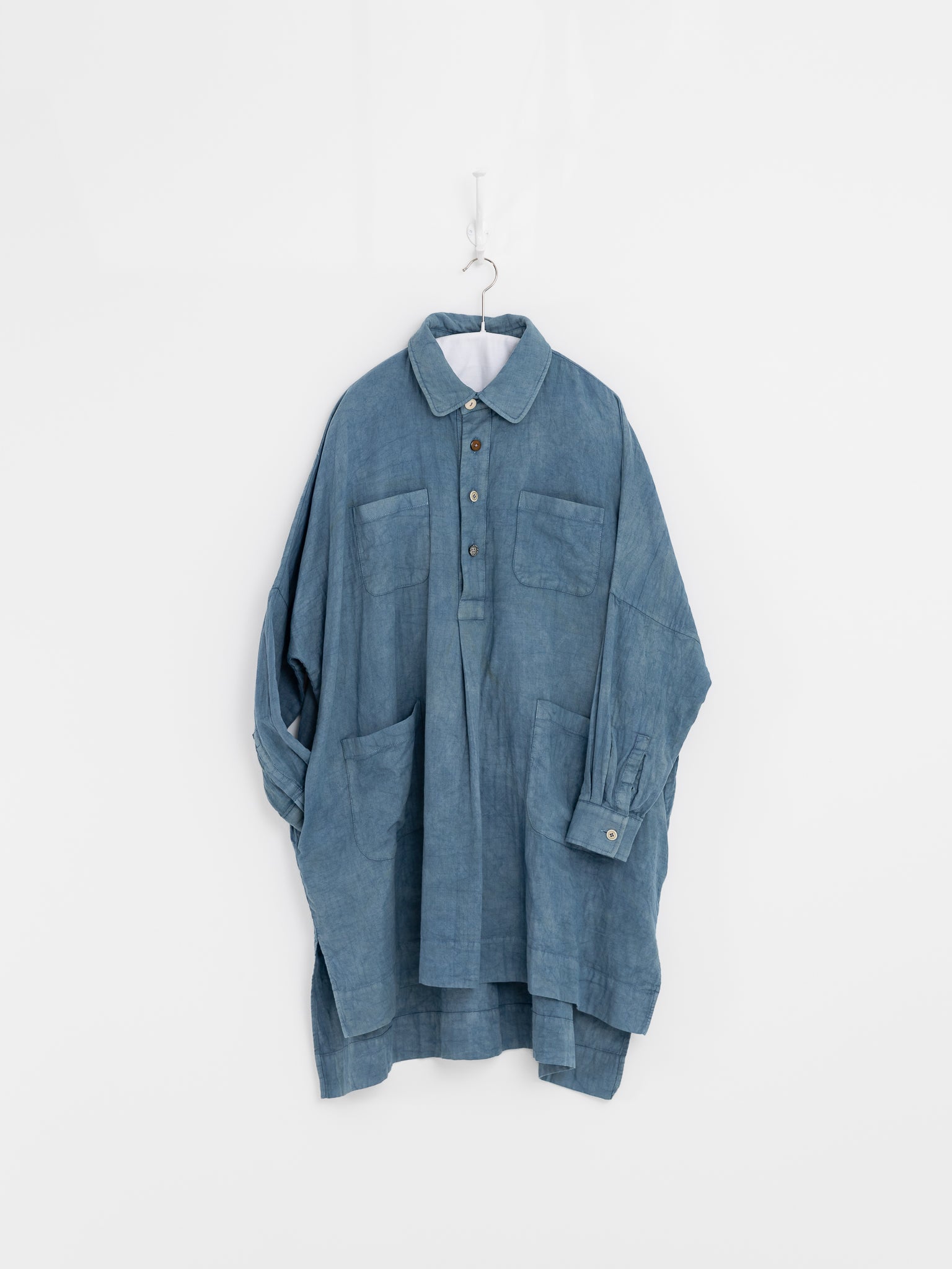 The Backward Vendor Drift Overshirt in Indigo - THE BACKWARD VENDOR at Worthwhile - shop TOP
