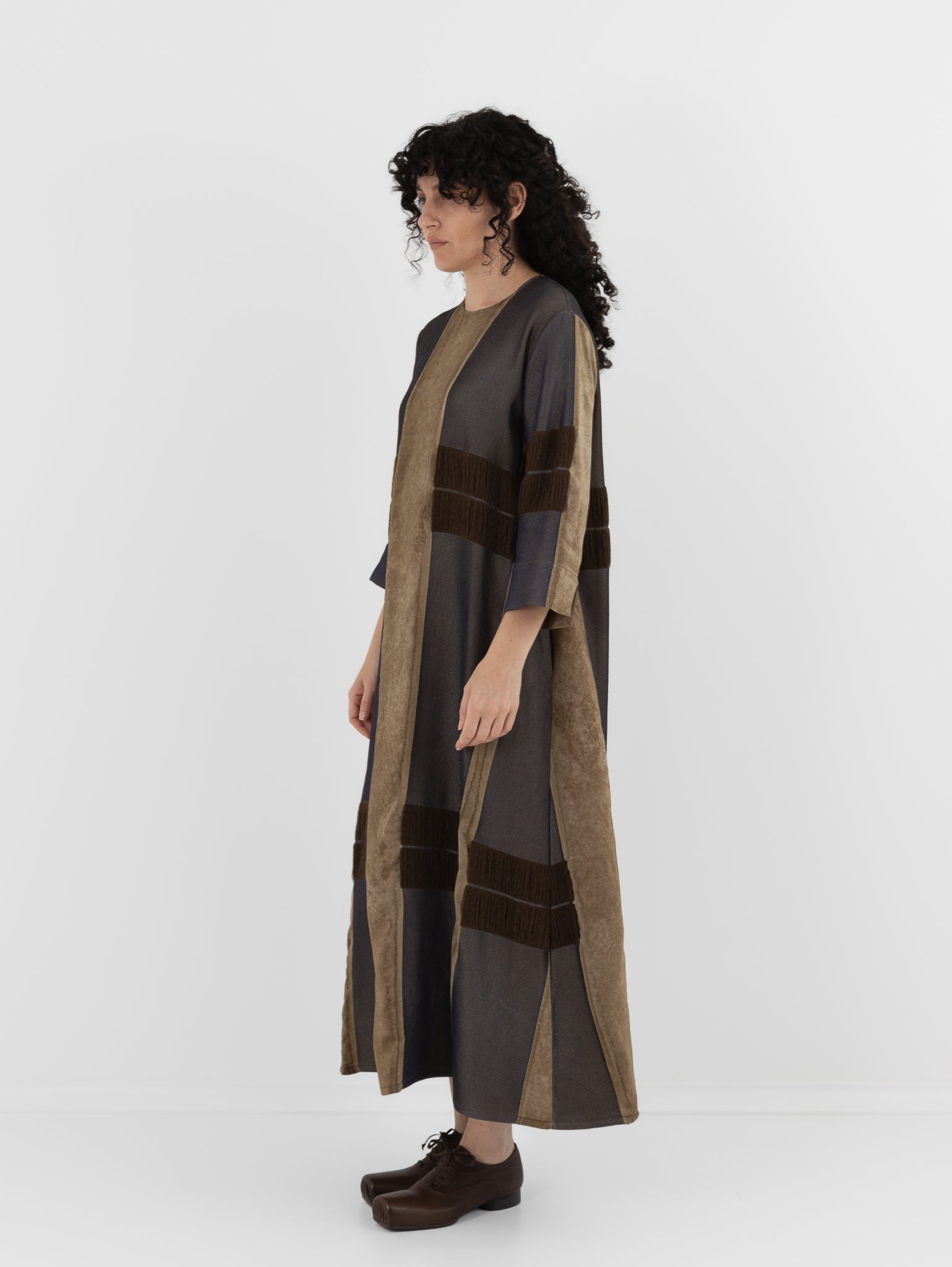 Uma Wang Apostte Dress in Tan/Blue/Brown - UMA WANG at Worthwhile - shop DRESS