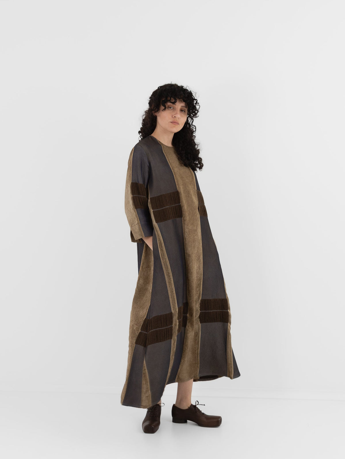 Uma Wang Apostte Dress in Tan/Blue/Brown - UMA WANG at Worthwhile - shop DRESS