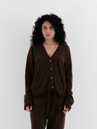 Uma Wang Cardigan in Brown with Red - UMA WANG at Worthwhile - shop CARDIGAN