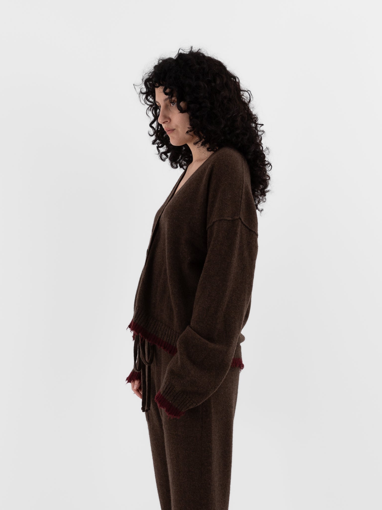 Uma Wang Cardigan in Brown with Red - UMA WANG at Worthwhile - shop CARDIGAN
