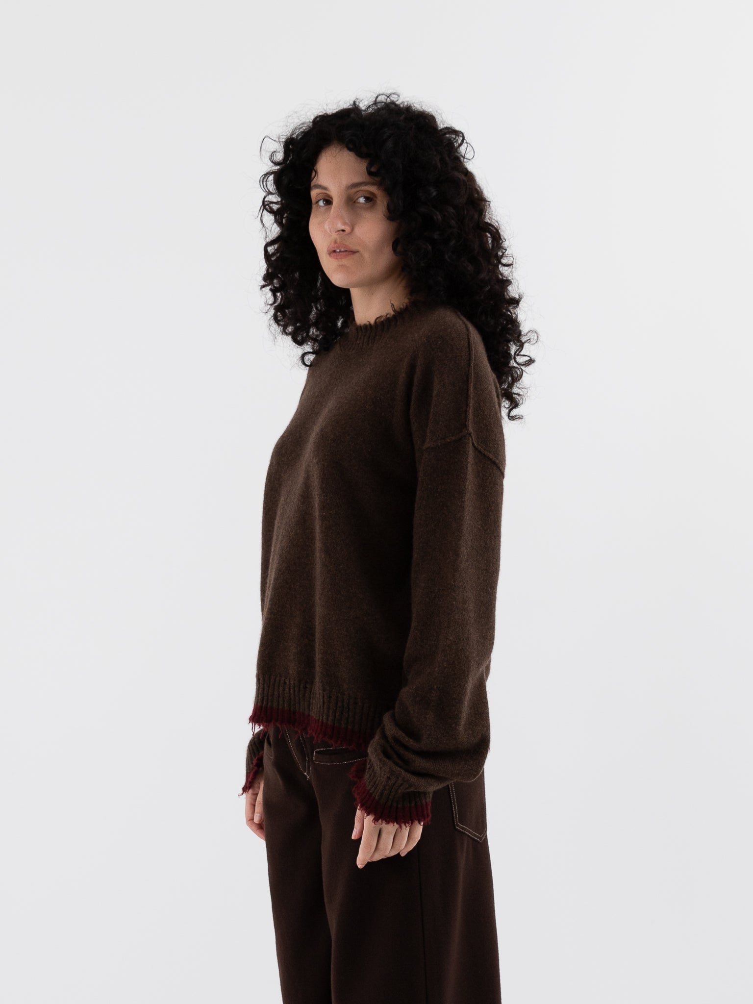 Uma Wang Sweater in Brown with Red - UMA WANG at Worthwhile - shop SWEATER