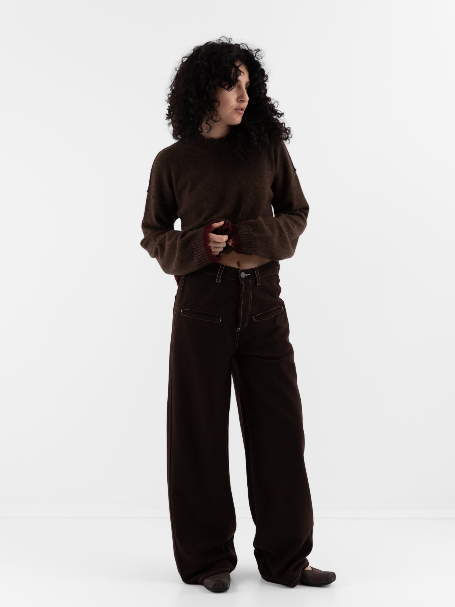 Uma Wang Sweater in Brown with Red - UMA WANG at Worthwhile - shop SWEATER