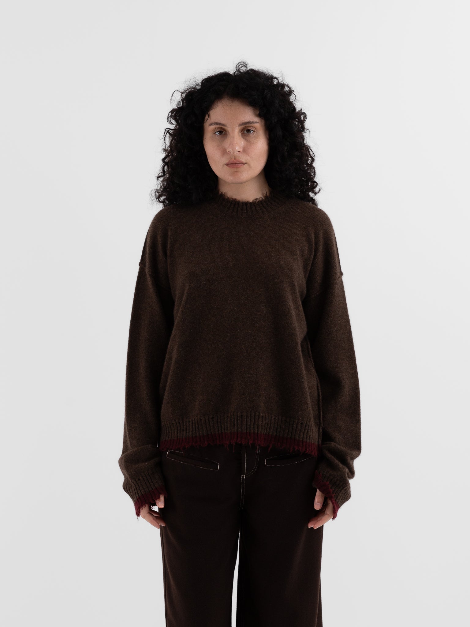 Uma Wang Sweater in Brown with Red - UMA WANG at Worthwhile - shop SWEATER