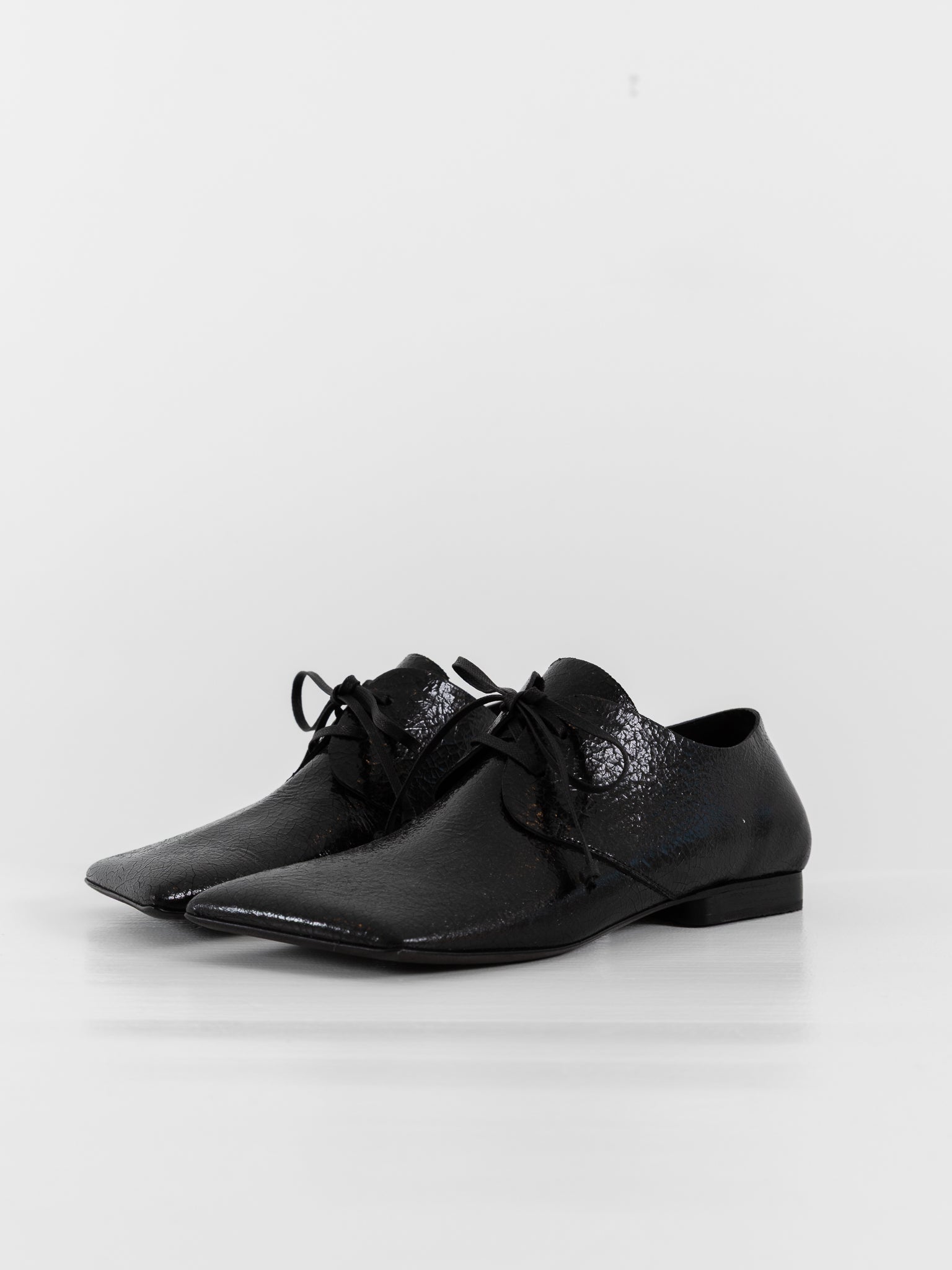 Uma Wang Square Derby in Shiny Black - UMA WANG at Worthwhile - shop SHOES