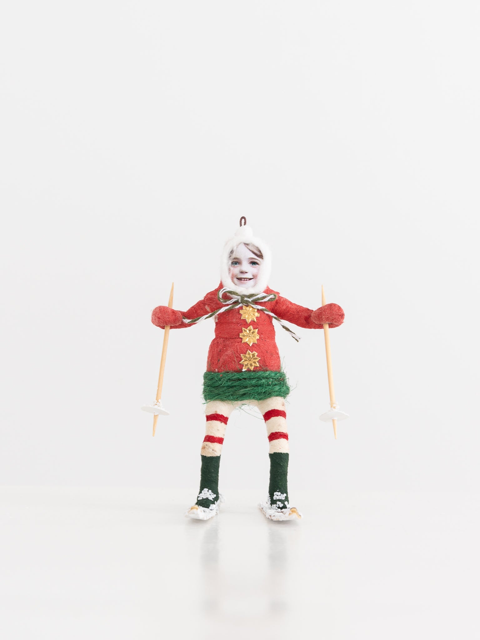 Ski Child with Stripes Ornament in Red - Worthwhile - VINTAGE BY CRYSTAL