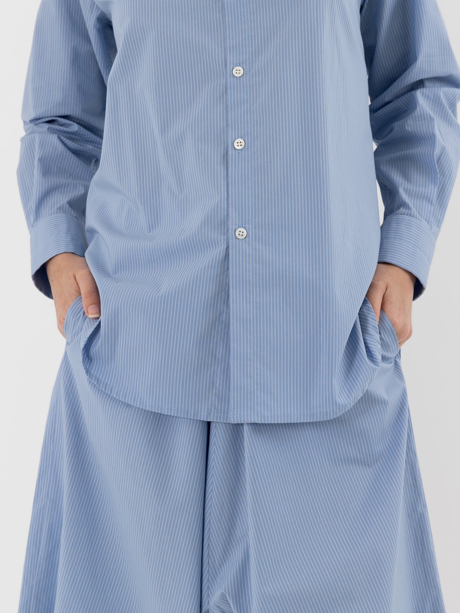 Wright + Doyle Rowden Shirt in Zenith Pinstripe - WRIGHT + DOYLE at Worthwhile - shop TOP