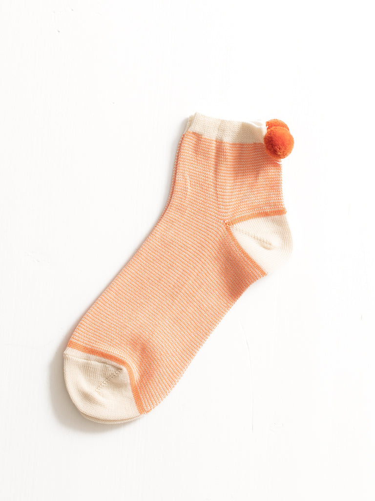 ANTIPAST - Pom Pom Socks, Ivory/Orange - Worthwhile