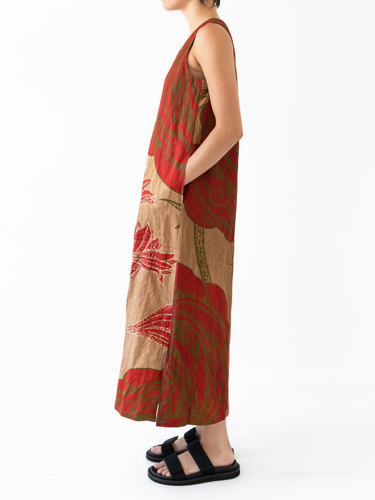 UMA WANG - Ayala Dress, Tan/Red - Worthwhile