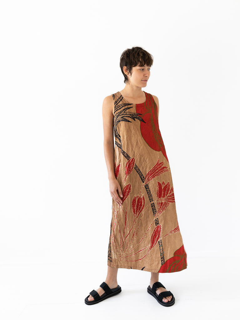 UMA WANG - Ayala Dress, Tan/Red - Worthwhile